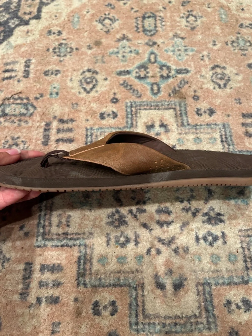 Flojos Mens  Brown Leather-Trim Flip Flops